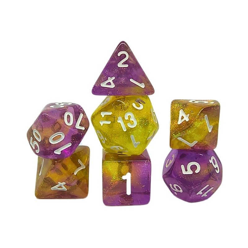 Set de Dados de Rol - Double Color Glitter: Pink Yellow