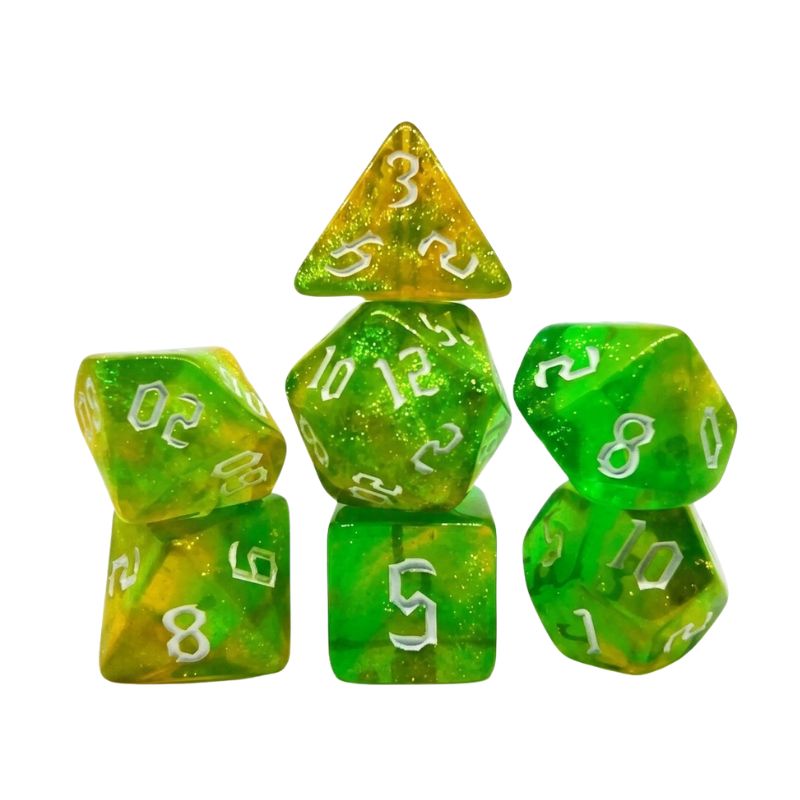 Set de Dados de Rol - Double Color Glitter: Green Yellow - Draxos