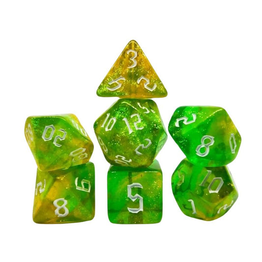 Set de Dados de Rol - Double Color Glitter: Green Yellow - Draxos