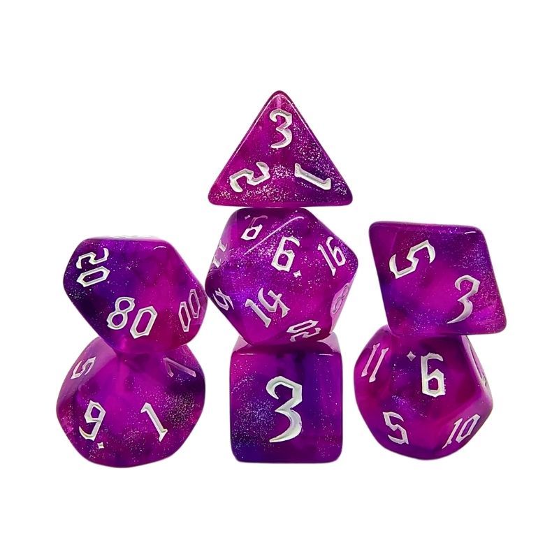 Set de Dados de Rol - Double Color Glitter: Pink Purple