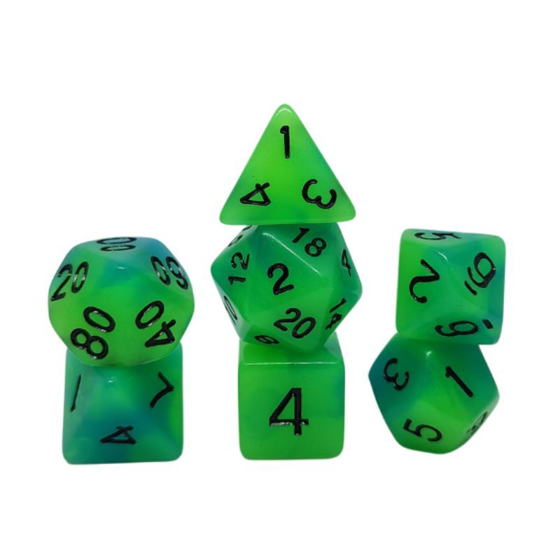 Set de Dados de Rol - Glow in The Dark: Green - Light Blue
